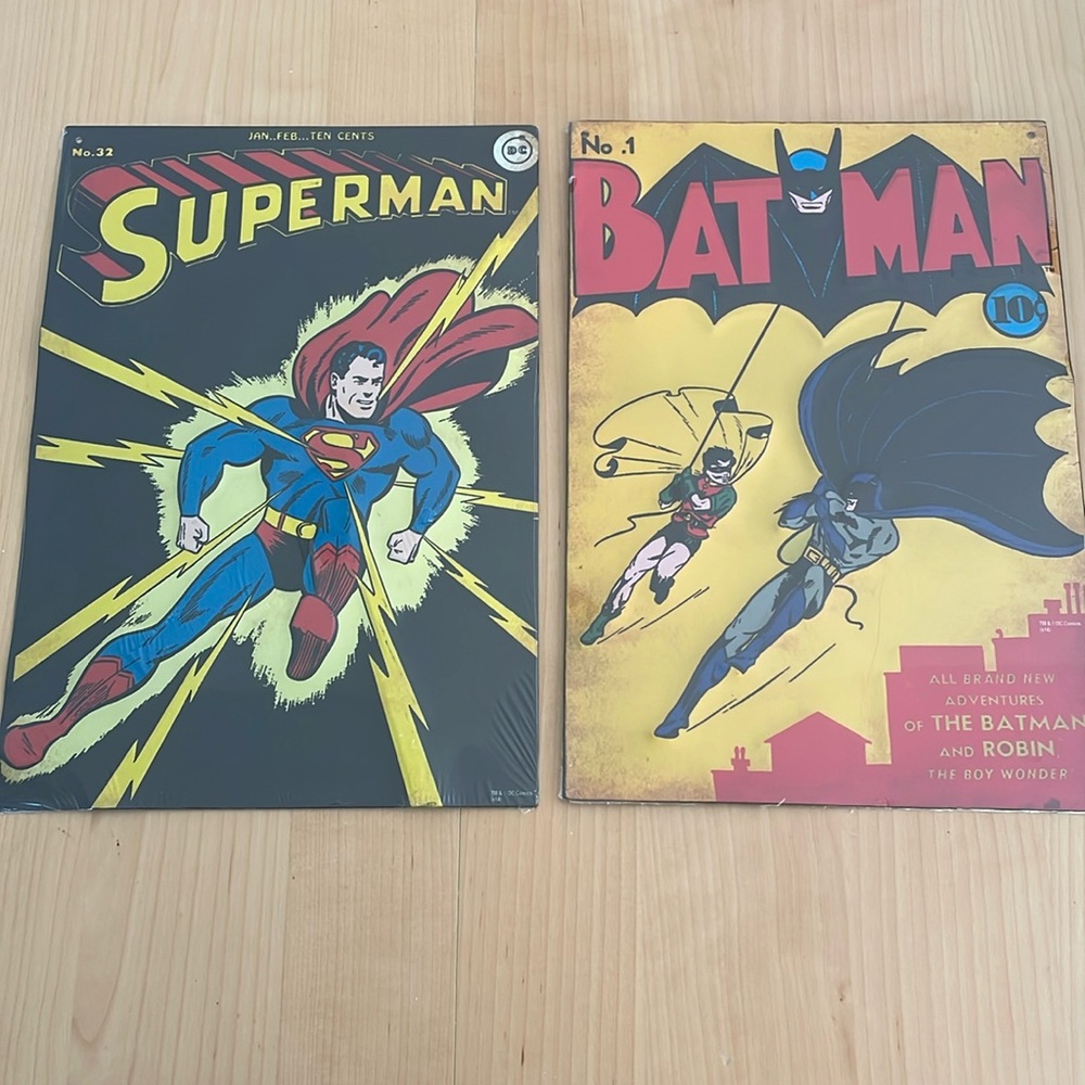 Superman and Batman Decorative Tin Wall Art-New